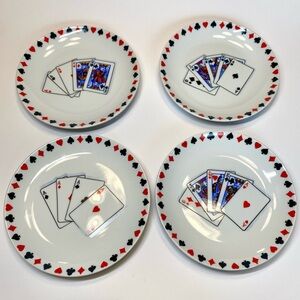Set‎ of 4 dessert plates playing cards Boston Warehouse